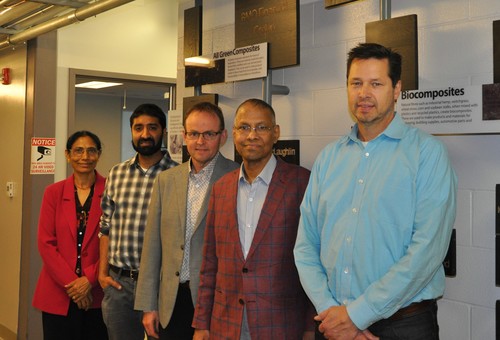 Image - Professors Amar Mohanty and Manjusri Misra with representatives from Ecosynthetix