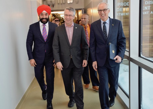 Lloyd Longfield, Navdeep Bains, and Franco Vaccarino at the grand opening