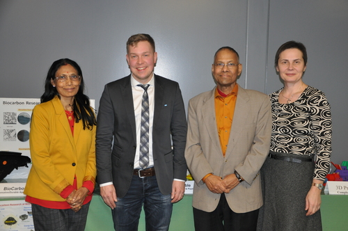 Picture of Professor's Misra, and Mohanty, with Milka Popov and professor Mikko Kannerva